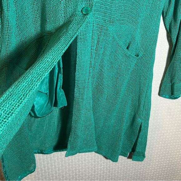 Masai Size S Cover Up Cardigan Mesh Open Weave Knit 2-Buttons Pockets Green - Picture 7 of 12